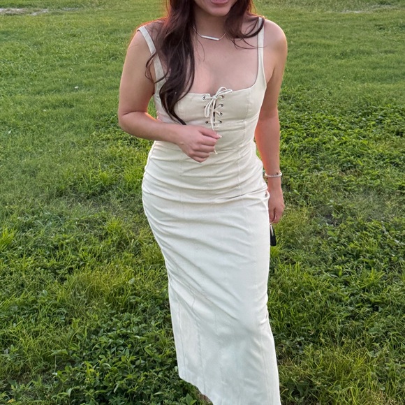 Zara Dresses & Skirts - Zara Beige Lace-Up Midi Dress